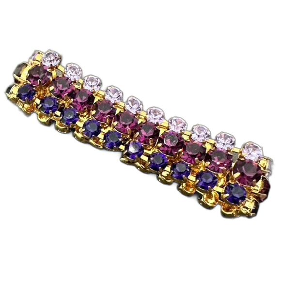 Coach 3 Row Purple Rhinestone Crystal Fancy Statement Bling Bracelet 7" - Picture 2 of 12